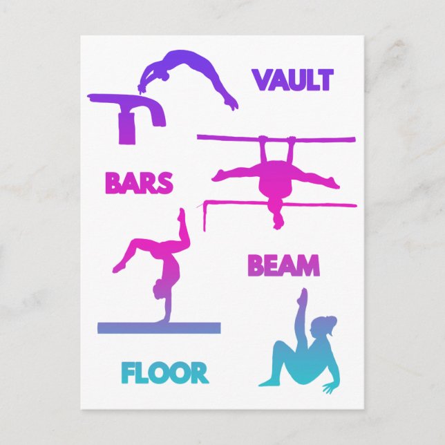 Gymnastics Pink Purple Turquoise Vault Bars Beam  Postcard (Front)