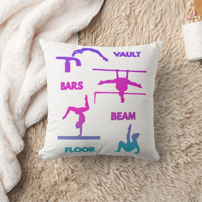 Gymnastics Pink Purple Turquoise Vault Bars Beam  Throw Pillow (Blanket)
