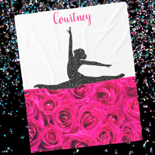 Gymnastics Pink Roses Pink and White Fleece Blanket