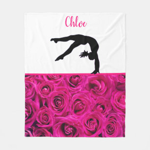 Gymnastics Pink Roses Pink and White Fleece Blanket