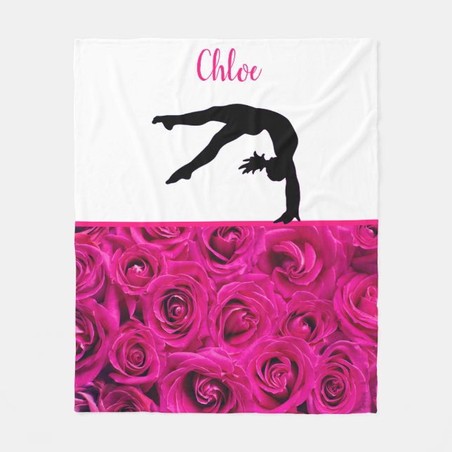 Gymnastics Pink Roses Pink and White Fleece Blanket (Front)