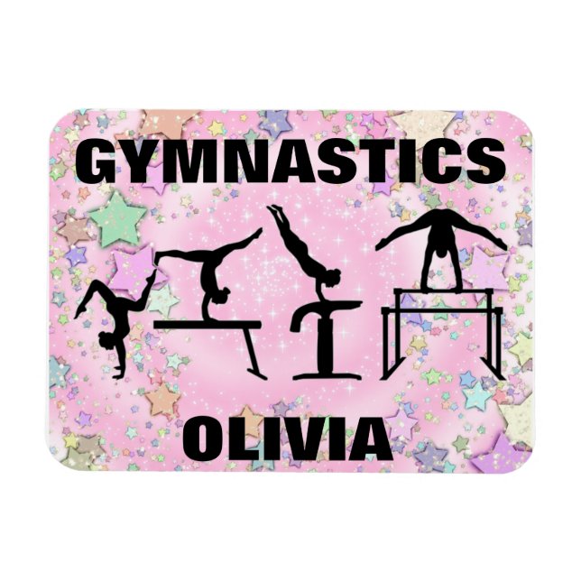 Gymnastics Pink Sparkle Swirls and Stars Magnet (Horizontal)