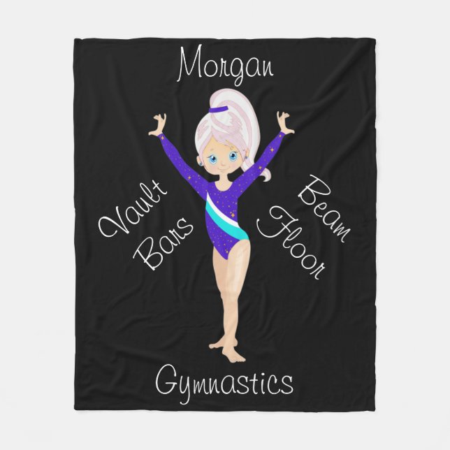 Gymnastics Pink Stripe, Blue Eyes, Blue Leotard Fleece Blanket (Front)