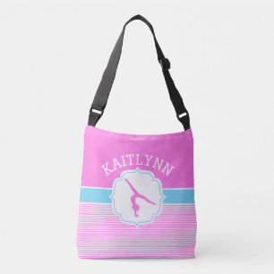 Gymnastics Pink Stripes with Baby Blue Crossbody Bag