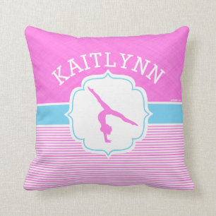 Gymnastics Pink Stripes with Baby Blue Throw Pillow
