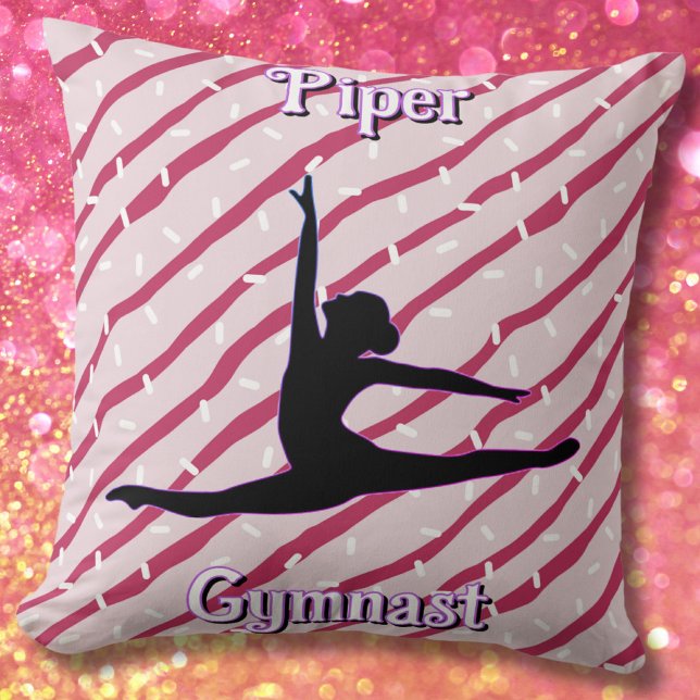 Gymnastics Pink White Peppermint Candy Sprinkle Throw Pillow (Gymnastics Pink White Peppermint Candy Sprinkle Personalized Pillow)