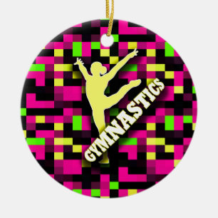 Gymnastics Pink Yellow Green Ceramic Ornament