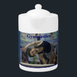 GYMNASTICS poster tea pot, the vault<br><div class="desc">Gymnastics poster tea pot, brew your favourite blend with either tea bags of fresh leaves. Enjoy other hot beverages in this colourful pot such as coffee or hot chocolate (we will never tell the world how you use it, lol). Our image depicts a young an Austrian athlete lunging for the...</div>