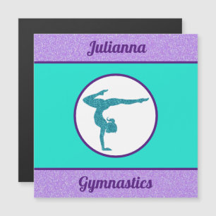 Gymnastics Purple and Teal Magnetic Card