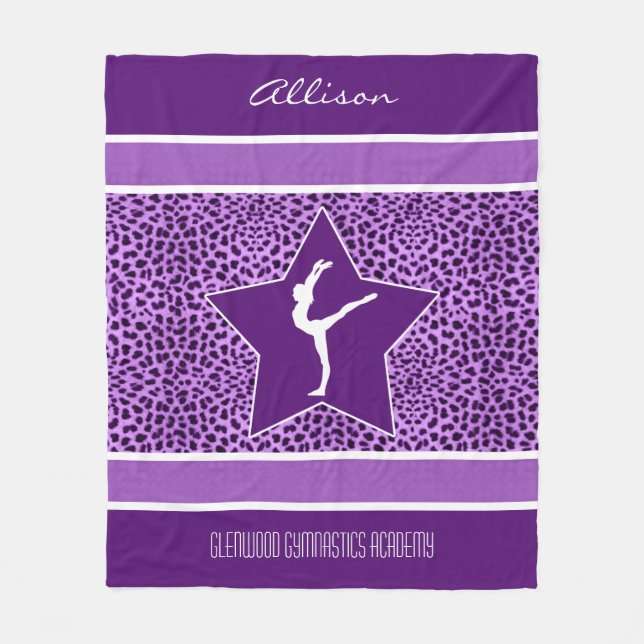 Gymnastics Purple Cheetah Print with Monogram Fleece Blanket (Front)