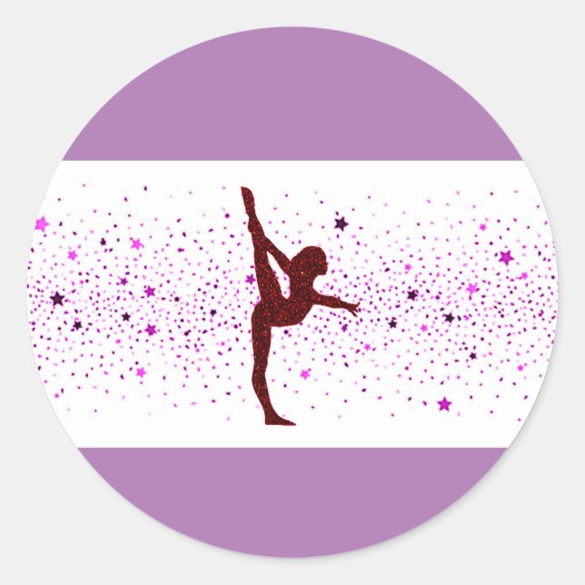 Gymnastics purple sparkle sticker. classic round sticker (Front)