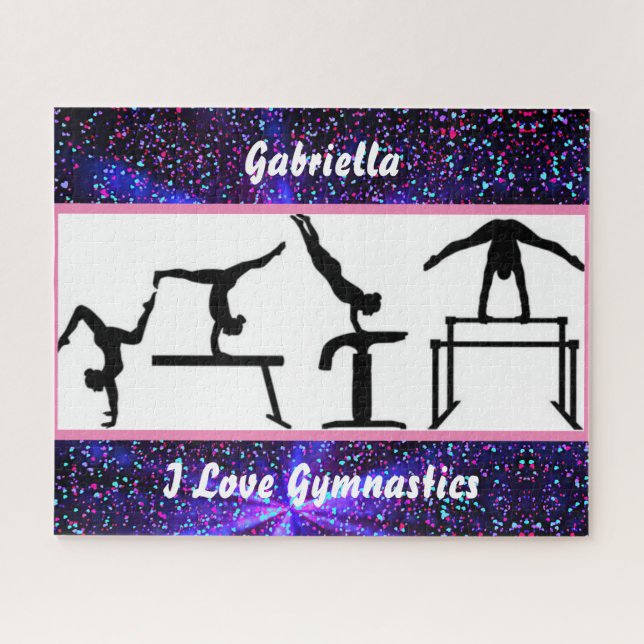 Gymnastics Puzzle - I Love Gymnastics w/ Name (Horizontal)