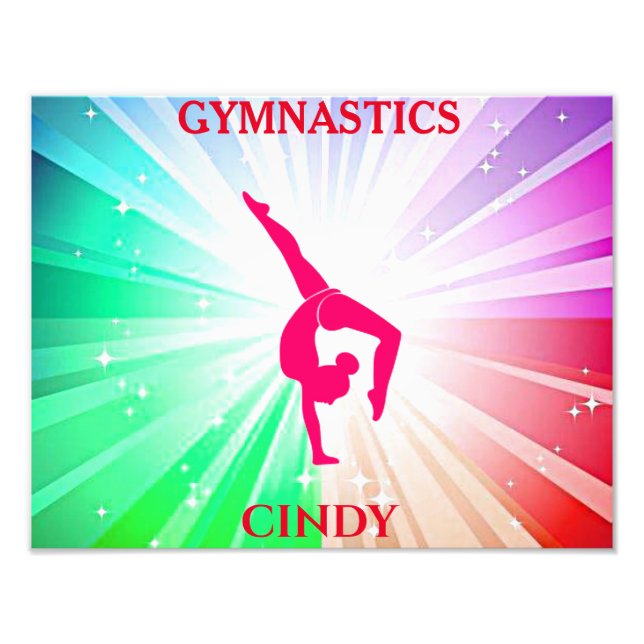 Gymnastics Rainbow Burst with Girl Handstand Pose Photo Print (Front)