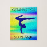 Gymnastics rainbow gymnast puzzle. Personalized. Jigsaw Puzzle<br><div class="desc">Gymnastics gymnast rainbow puzzle. Personalized name.</div>
