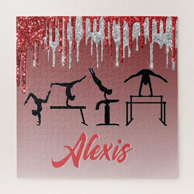 Gymnastics Red and Silver Glitter Drip Ombre    Jigsaw Puzzle (Vertical)
