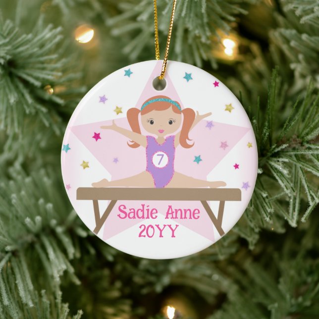 Gymnastics Red Hair Redhead Gymnast Custom Gift Ceramic Ornament (Tree)