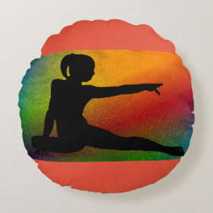 Gymnastics round pillow in red/orange.