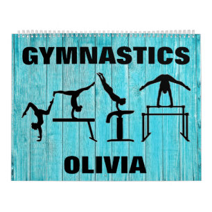Gymnastics Rustic Teal Wood Calendar