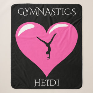 Gymnastics sherpa blanket with personalized name.
