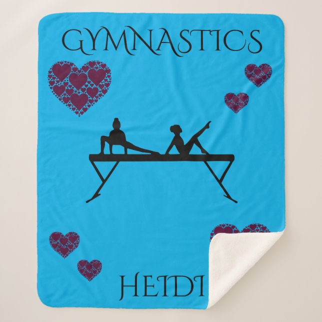 Gymnastics sherpa blanket with personalized name. (Front)
