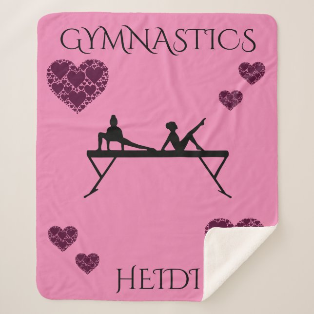 Gymnastics sherpa blanket with personalized name. (Front)
