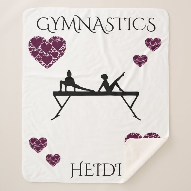 Gymnastics sherpa blanket with personalized name. (Front)