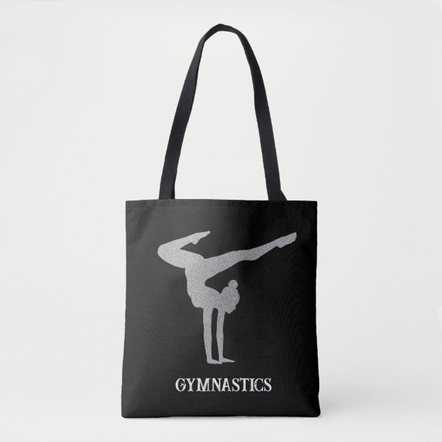 Gymnastics Silver Glitter Personalized  Tote Bag (Front)