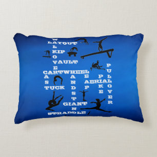Gymnastics Skills Crosswords Blue Pillow w/ Name