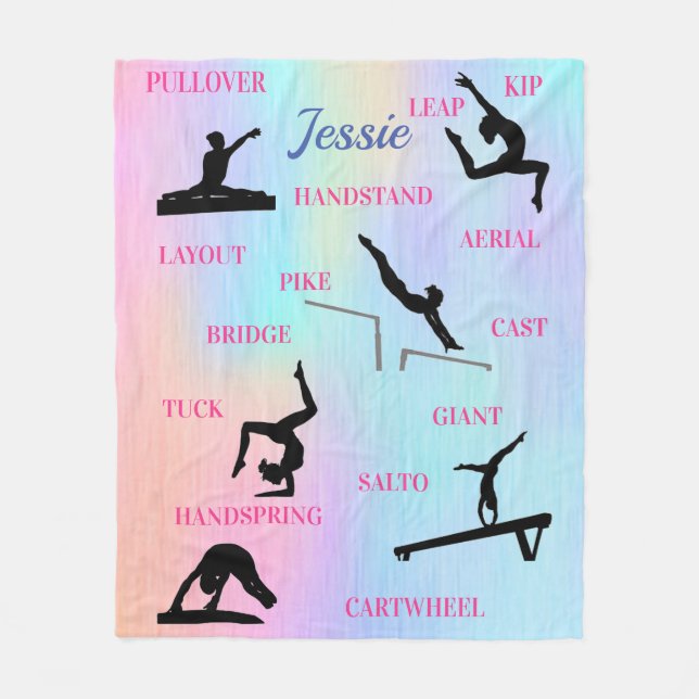 Gymnastics Skills Fleece Blanket w/ Name (Front)
