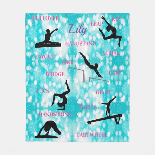 Gymnastics Skills Fleece Blanket w/ Name (Front)