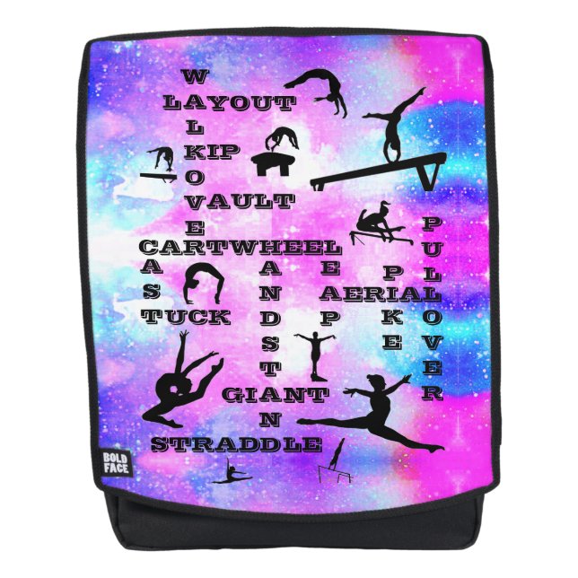 Gymnastics Skills Gymnast Crosswords Backpack (Front)