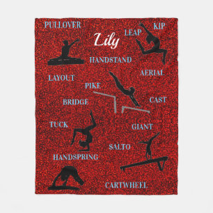 Gymnastics Skills Red Sparkle Typography Fleece Blanket
