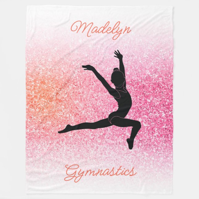 Gymnastics Soft, Cozy, Personalized Pink Tangerine Fleece Blanket (Front)