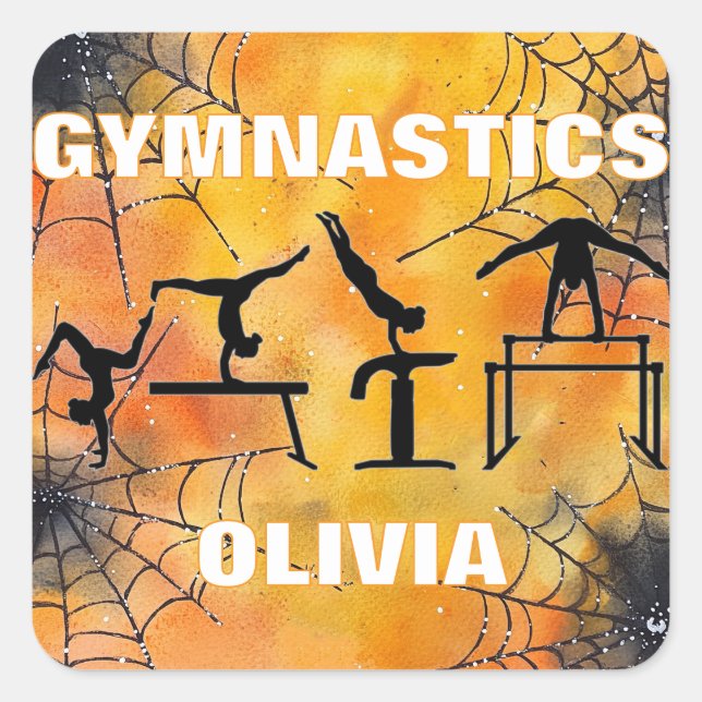Gymnastics Spooky Spiderweb Halloween  Square Sticker (Front)