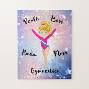 Gymnastics Star Blonde, Green Eyes, Pink Leotard Jigsaw Puzzle