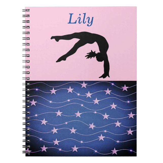 Gymnastics Stars Pink and Blue Personalized Notebook (Front)
