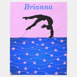 Gymnastics Stars Pink & Blue Personalized  Fleece Blanket