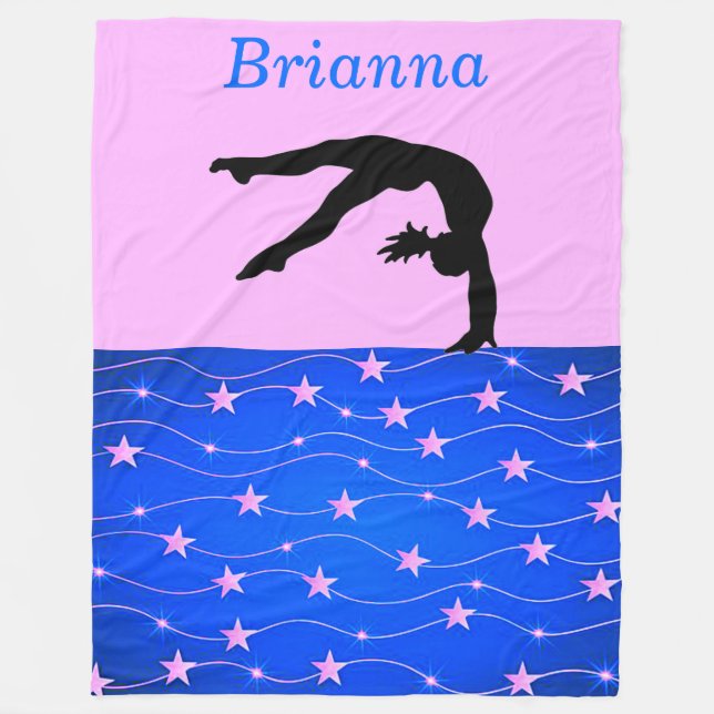 Gymnastics Stars Pink & Blue Personalized  Fleece Blanket (Front)