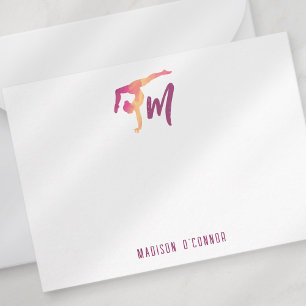 Gymnastics Stationery   Monogram Initial Pose Card