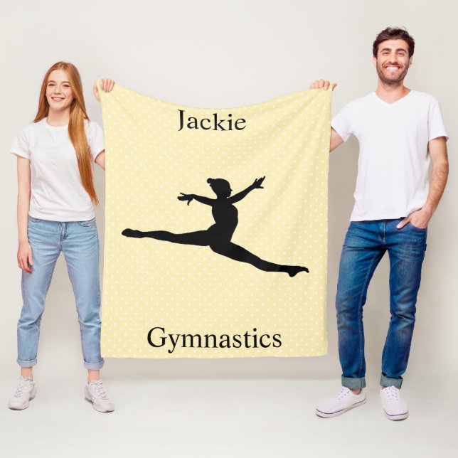 Gymnastics Switch Leap Yellow Polka Dot Fleece Blanket (In Situ)