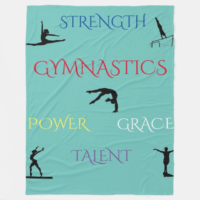 GYMNASTICS teal large fleece blanket. (Front)
