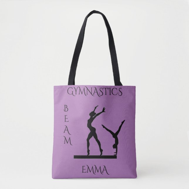 Gymnastics tote bag with custom name. (Front)