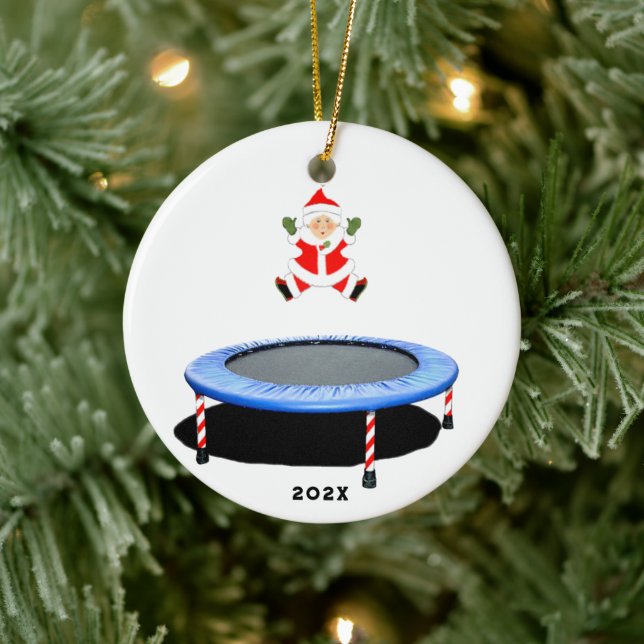 Gymnastics Trampoline Mrs. Claus Ceramic Ornament (Tree)