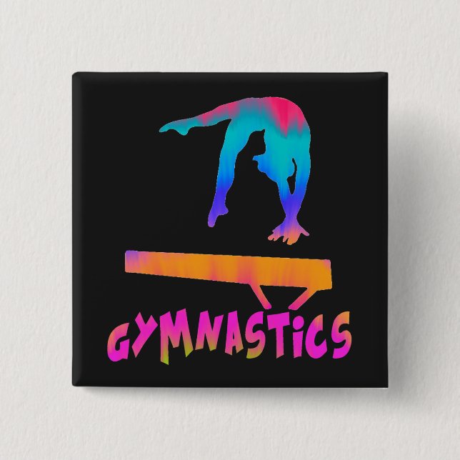 Gymnastics Tropical Tie-Dye Balance Beam   2 Inch Square Button (Front)
