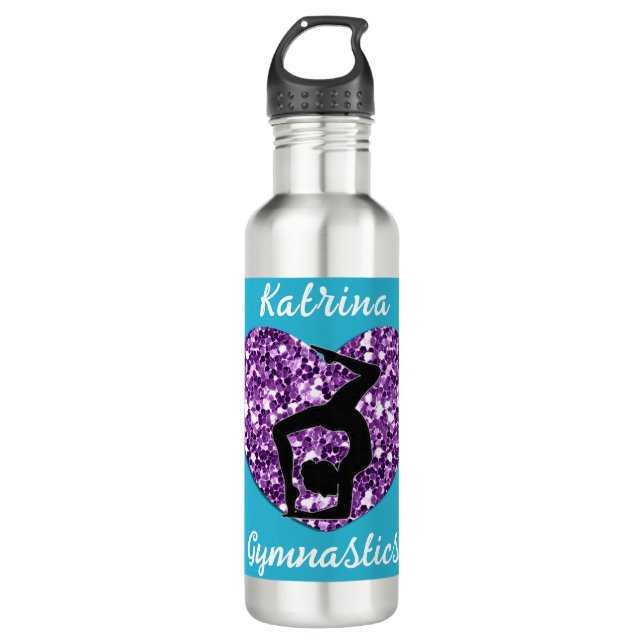 Gymnastics Turquoise and Purple Personalized  710 Ml Water Bottle (Front)