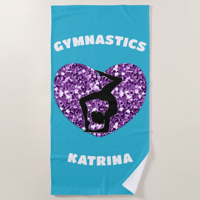 Gymnastics Turquoise and Purple Personalized  Beach Towel (Front)