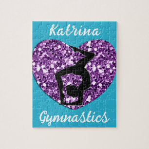 Gymnastics Turquoise and Purple Personalized  Jigsaw Puzzle