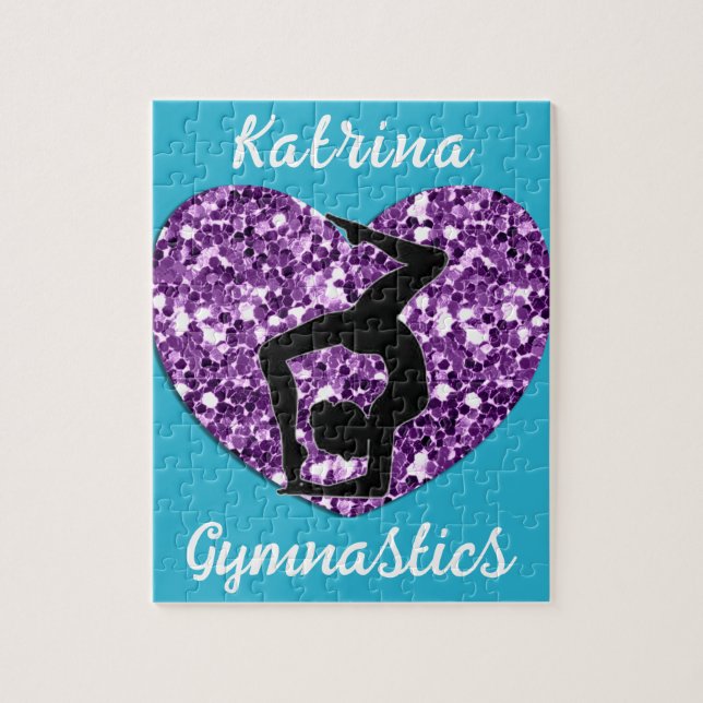 Gymnastics Turquoise and Purple Personalized  Jigsaw Puzzle (Vertical)