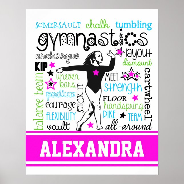 Gymnastics Typography with Monogram Poster (Front)