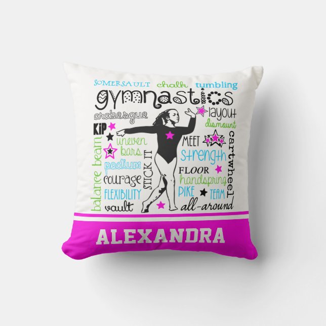 Gymnastics Typography with Monogram Throw Pillow (Front)